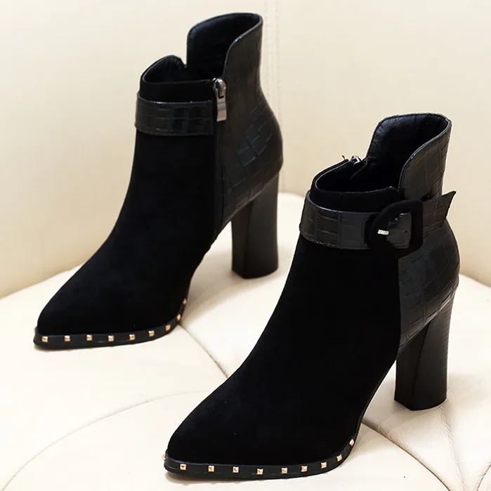 

New Fashion Classic Casual Work Office Sexy Women Boots Thick High Heel Buckle Ankle Boots Autumn Winter Ladies Shoes