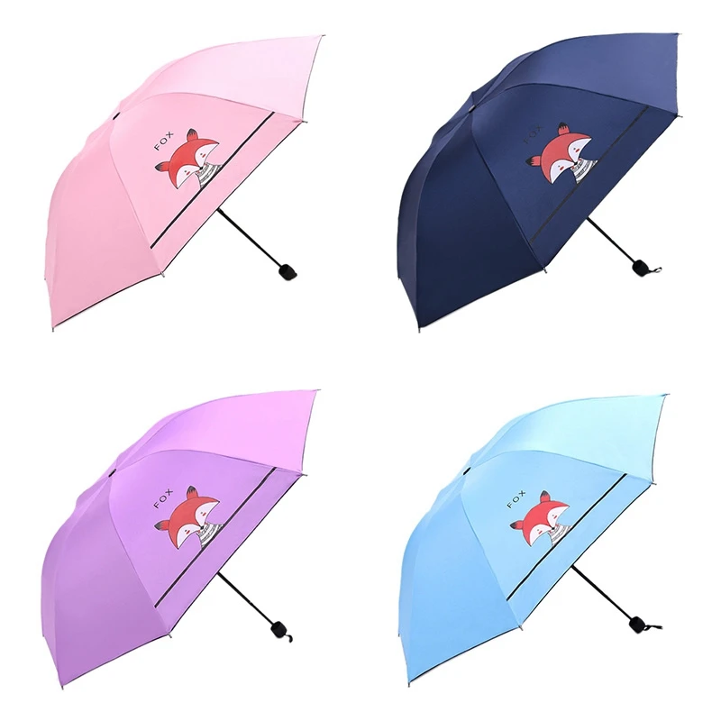 

Cartoon Cute Little Fox Folding Umbrella School Travel Portable Anti-Ultraviolet Children's Sunny Umbrella