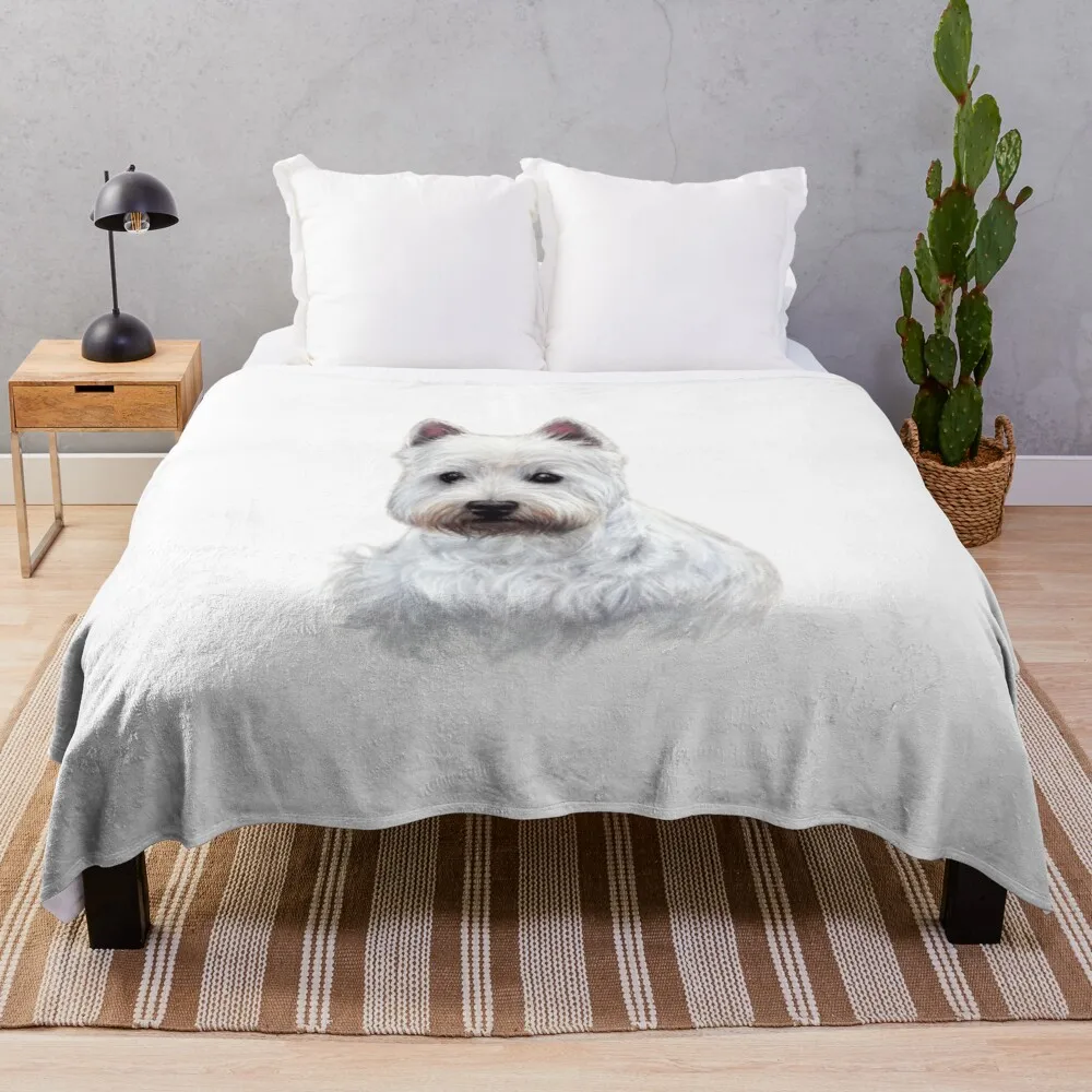 

Художественное одеяло West Highland White Terrier, одеяло для гигантского дивана, персональный подарок, теплое одеяло