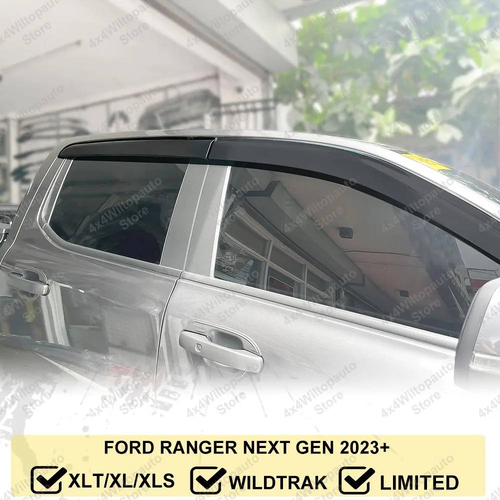 Погодная защита от солнца и дождя для Ford Ranger Next Gen T9 Raptor 2023 + оконный дефлектор, оконный козырек, двойная кабина, автомобильные аксессуары