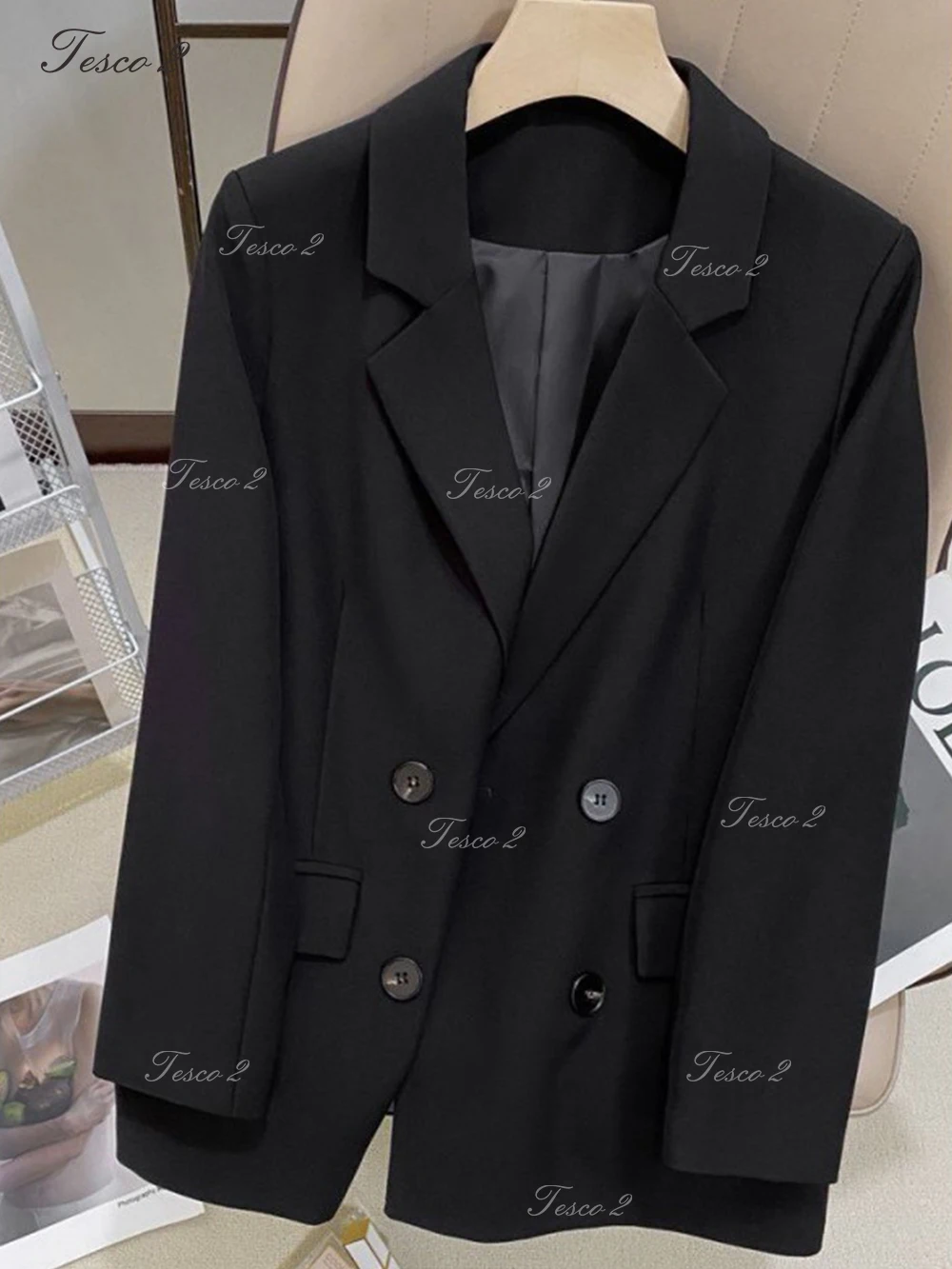 Formal Jacket Suit For Women Peak Lapel Double Breasted Cloose Fit Women's Suit Jacket For Spring Autumn Office Lady Wear