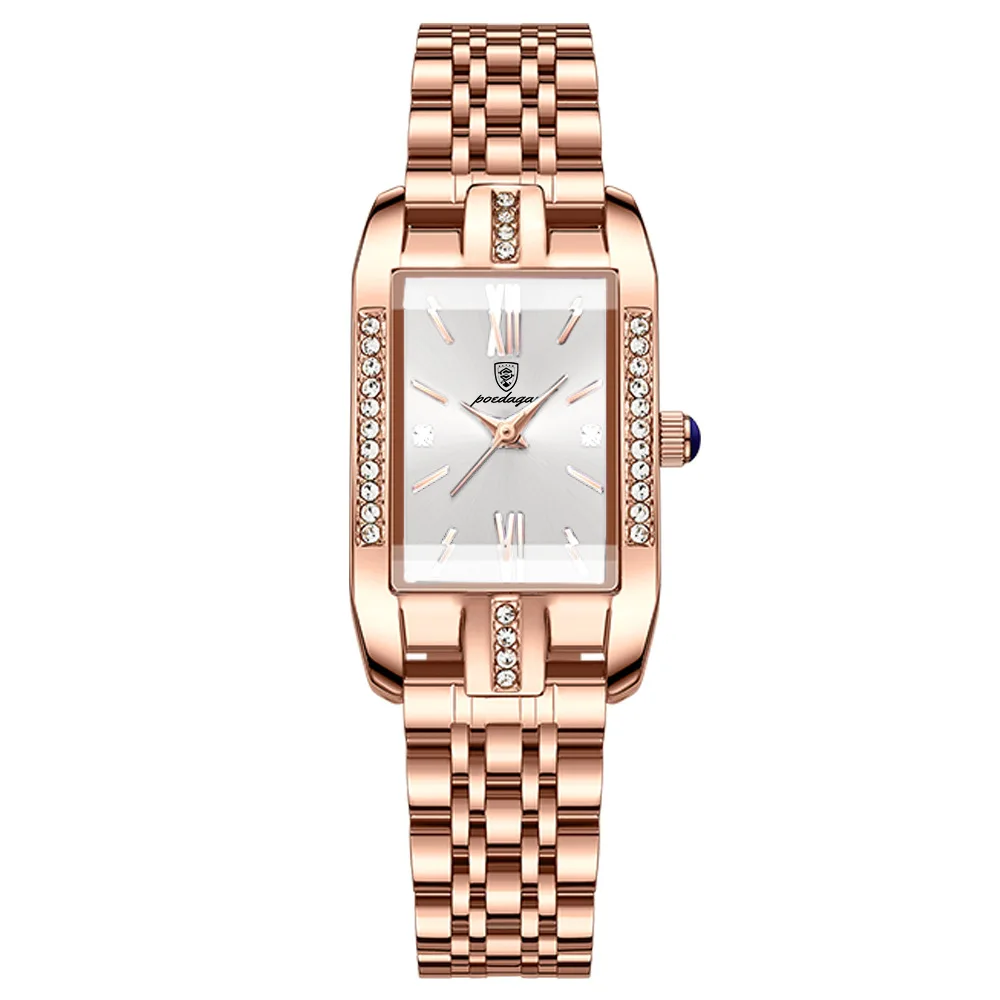 POEDAGAR Fashion Waterproof Women's Quartz Watch Steel Belt Versatile Watch Square Green Watch Retro Noble Temperament