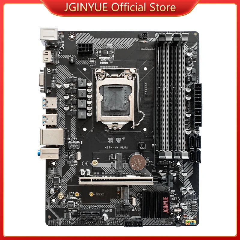 

JGINYUE H97 M-ATX LGA 1150 Motherboard Intel i3 i5 i7 E3 CPU DDR3 1600MHz 16GB M.2 NVME SATA USB 3.0 VGA DVI HDMI H97M-VH PLUS