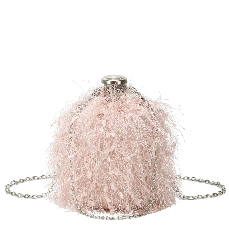 

Fashion Mini Small Bag Women's New Tide Hip Flask Bag Hair Wool Tassel Messenger Bag Round Bag Shoulder Bucket Bag Wholesale