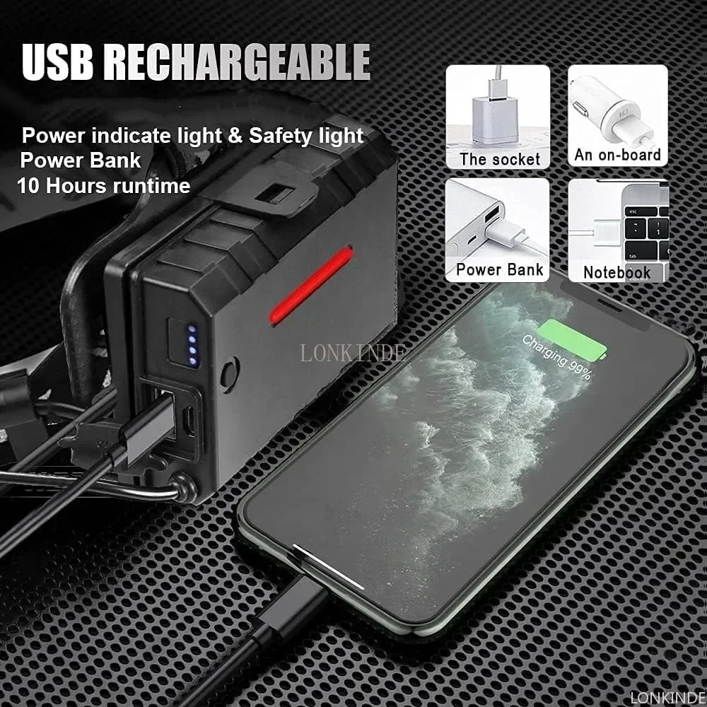 Самый мощный XHP70.2 USB перезаряжаемый светодиодный налобный фонарь 10000LM Фара XHP50
