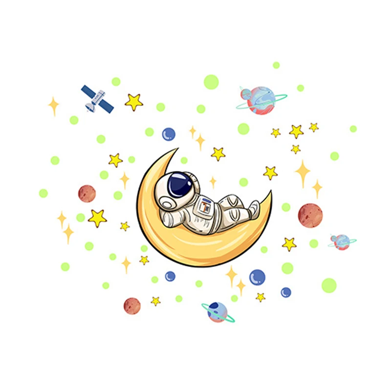 Светящиеся наклейки на стену астронавт Луне планете звездах космосе