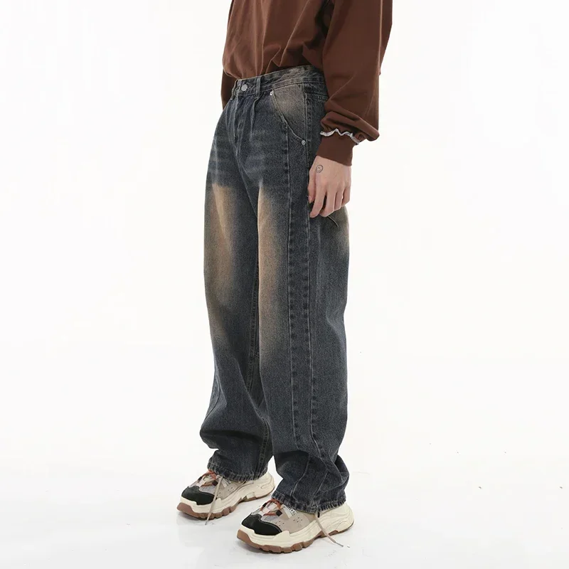 Джинсы мужские мешковатые винтажные Модные свободные брюки из денима с широкими