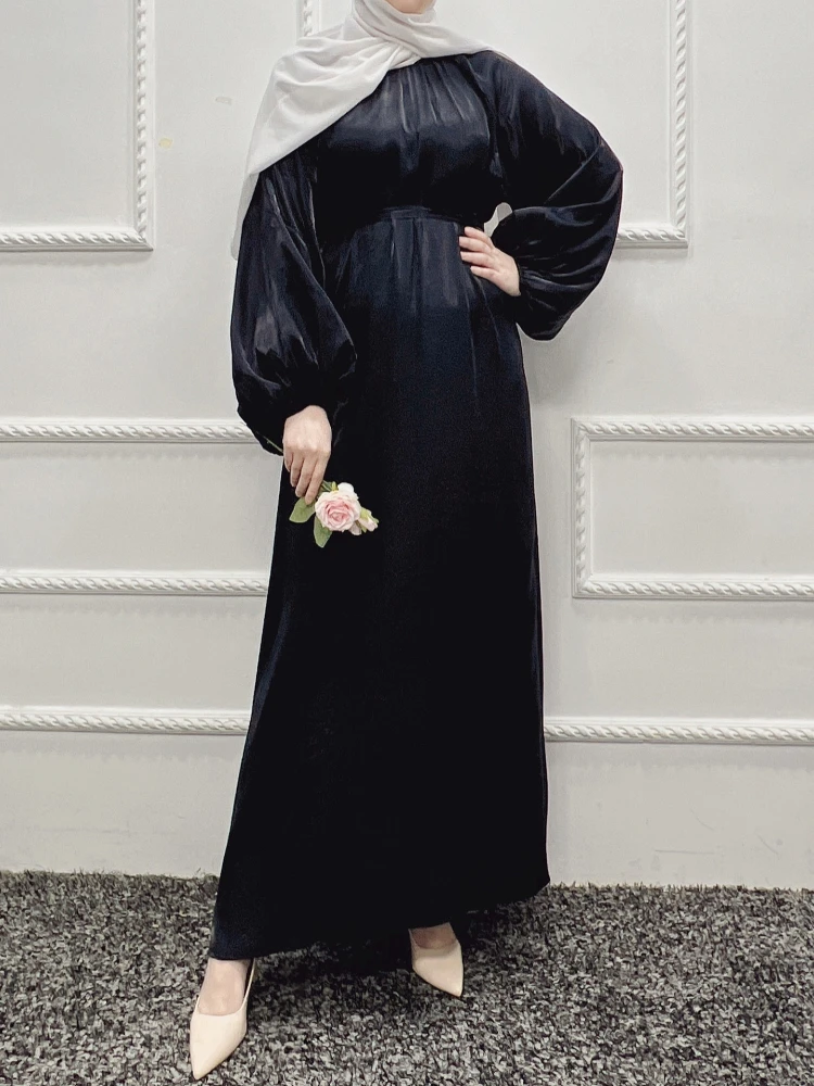 Dubai Turkey Abaya Muslim Dress Women Lantern Sleeve Lace-up Isalmic Robe Ramadan Eid Elegant Morocco Kaftan Party Vestidos