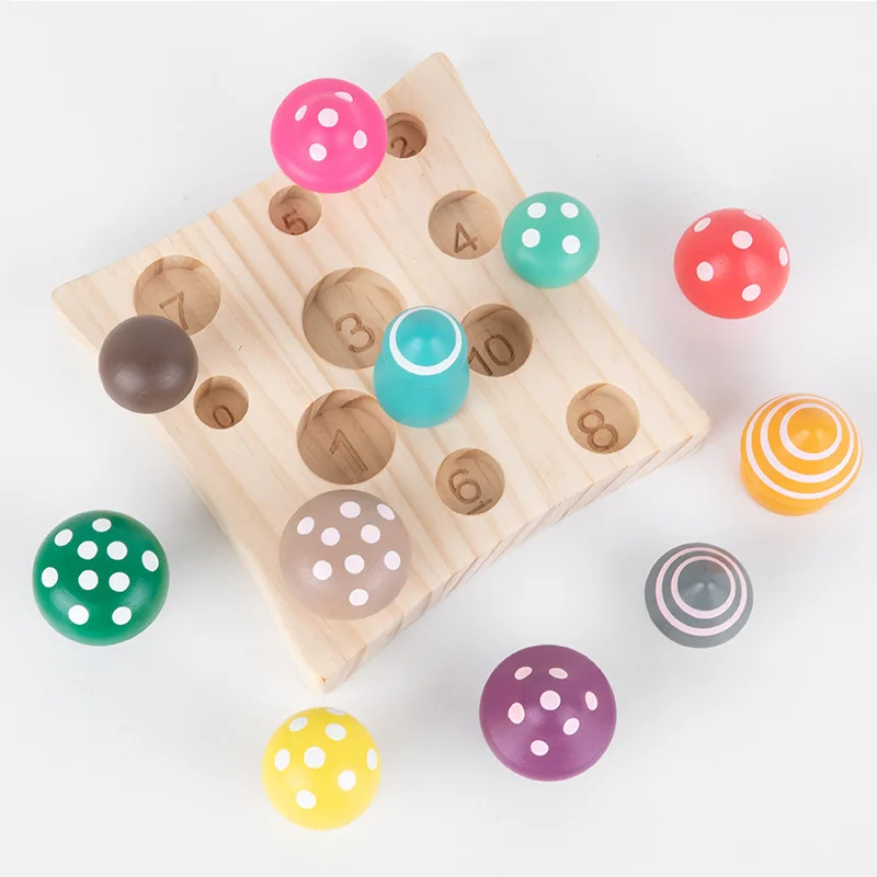 

Wooden Simulation Mushroom Picking Game Early Education Puzzle Digital Size Cognitive Enlightenment Counting Mushroom Toys