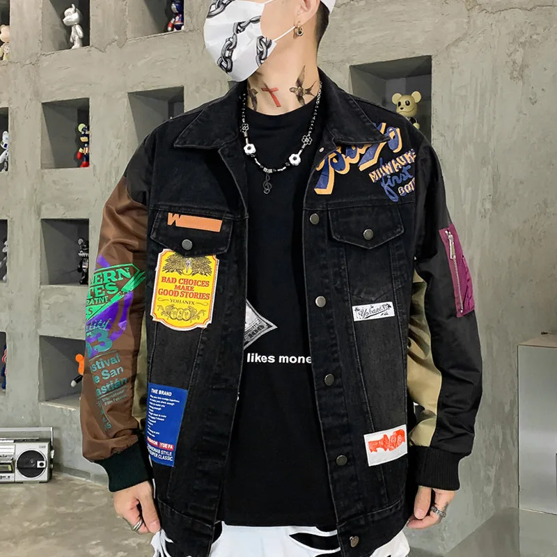 

Куртка мужская в стиле хип-хоп, уличная одежда контрастных цветов в стиле пэчворк, модная повседневная верхняя одежда, 2023