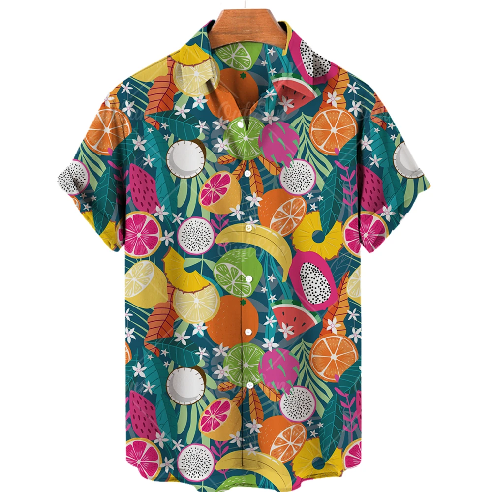 

2022 Summer Fruit 3D Printing Series Unisex Shirts Casual Versatile Material Lightweight Breathable Single Breasted Lapel