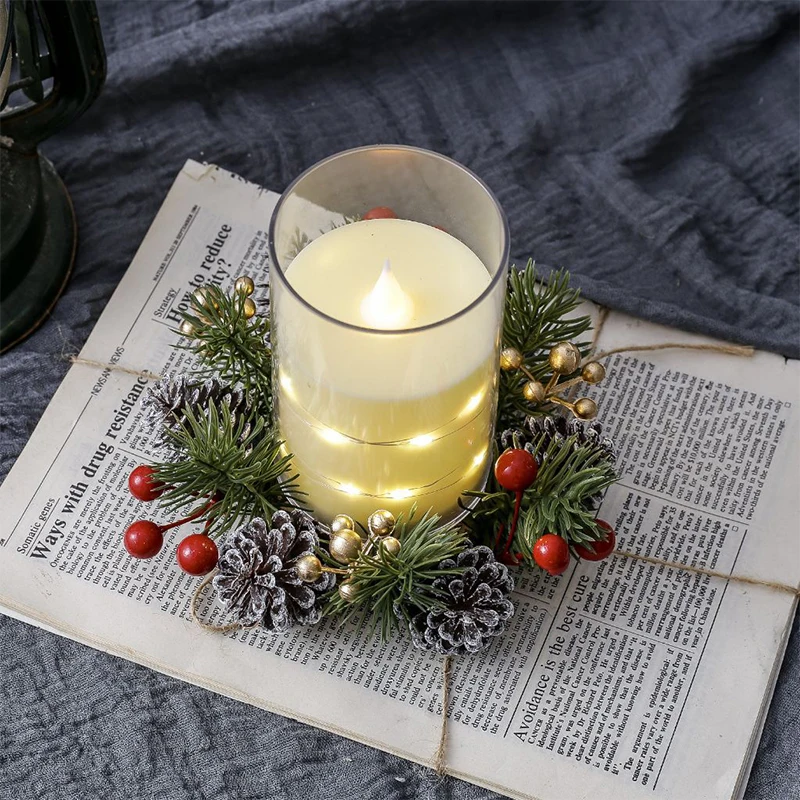 Рождественская свеча ягодной венок привлекательный подсвечник кольца для