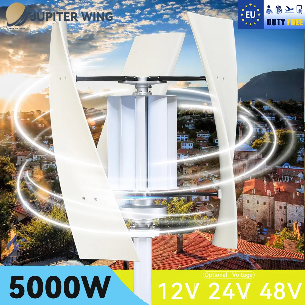 

【High Power】Jupiterwing Vertical Wind Turbine High Efficiency Windmill With Hybrid Solar System, 3 Blades 5000W Maximum