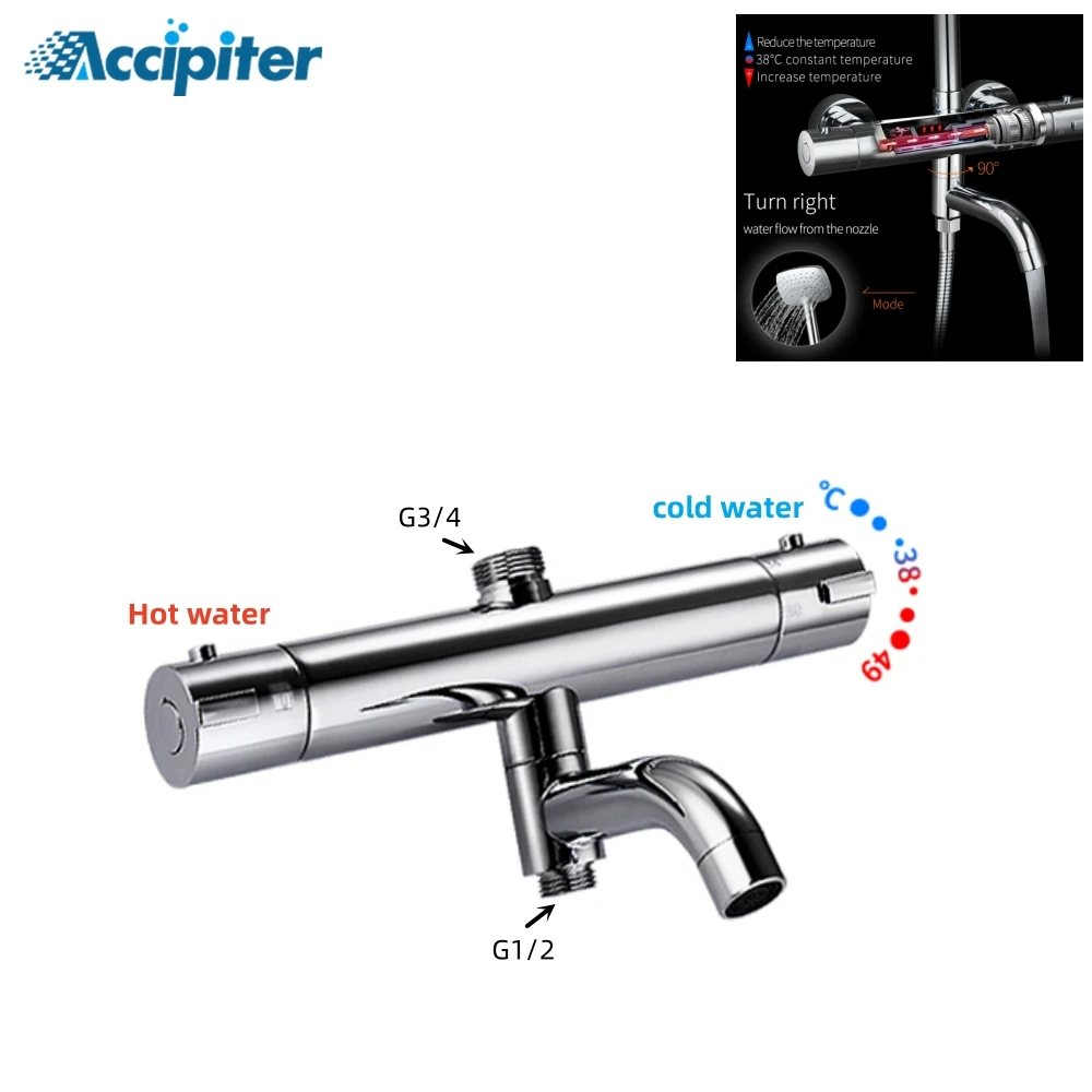 

Accipiter Thermostatic Shower Faucets Mixer Tap Hot And Cold Bathtub Faucet Bathroom Mixer Wall Mounted Mixer Brass Control Rain