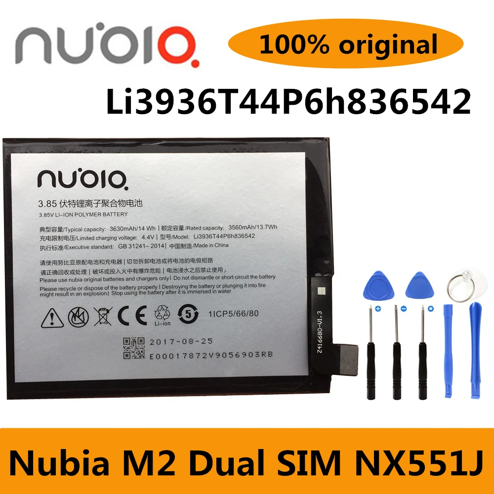 

Nubia Original New 3630mAh Li3936T44P6h836542 For ZTE Nubia M2, Nubia M2 Dual SIM, Nubia M2 Dual SIM TD-LTE, NX551J Battery