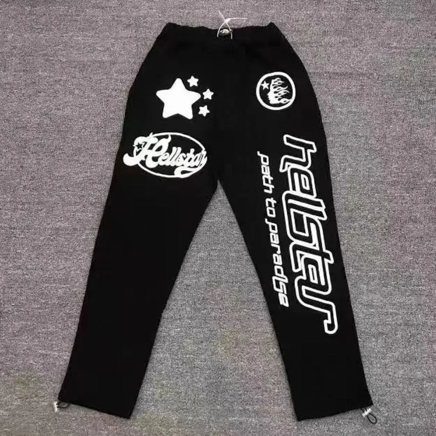 

Винтажные черные спортивные брюки для мужчин и женщин, тренировочные штаны с надписью и звездами, с завязками в стиле хип-хоп, с принтом