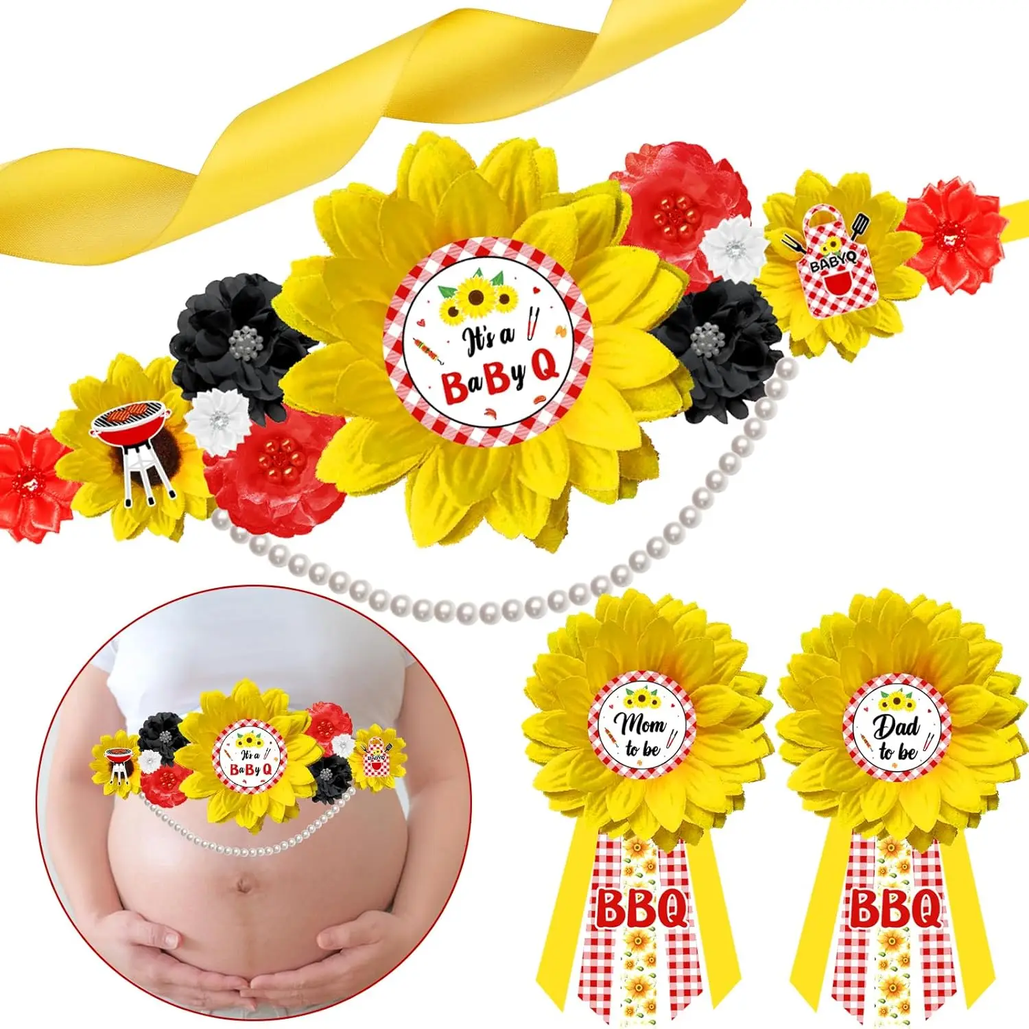 Барбекю детский душ пояс для беременных Цветочный Пояс живота и мамы корсажа