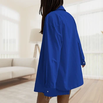 Women Shirt+High Waisted Shorts Summer 2pcs Blouse Shirt+Shorts Solid Color Casual Fashion Simple Female Shorts Suit 1