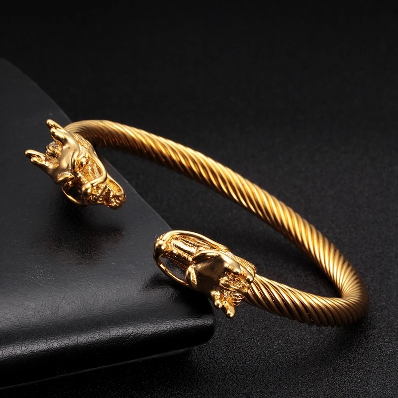 

Luxury Stainless Steel Sporty Men Male Charm Bracelets Vintage Unique Gold Dragon Braided Open Fashion Cuff Bangles
