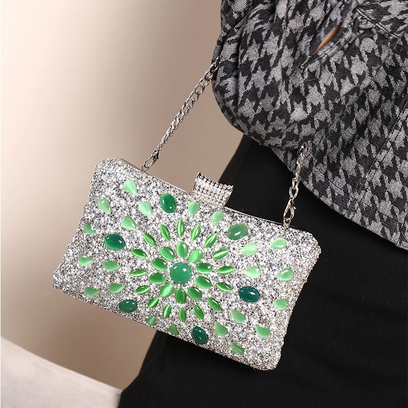 

2023 Best Buys Stone Woman Evening Bags Wedding Party Clutch Handbag Metal Chain Shoulder Bags For Woman Clutch Handbag Stone