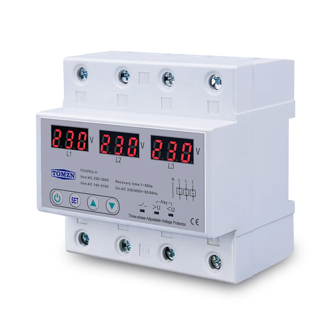 TOMZN трехфазный Регулируемый Защита от перенапряжения и пониженного напряжения