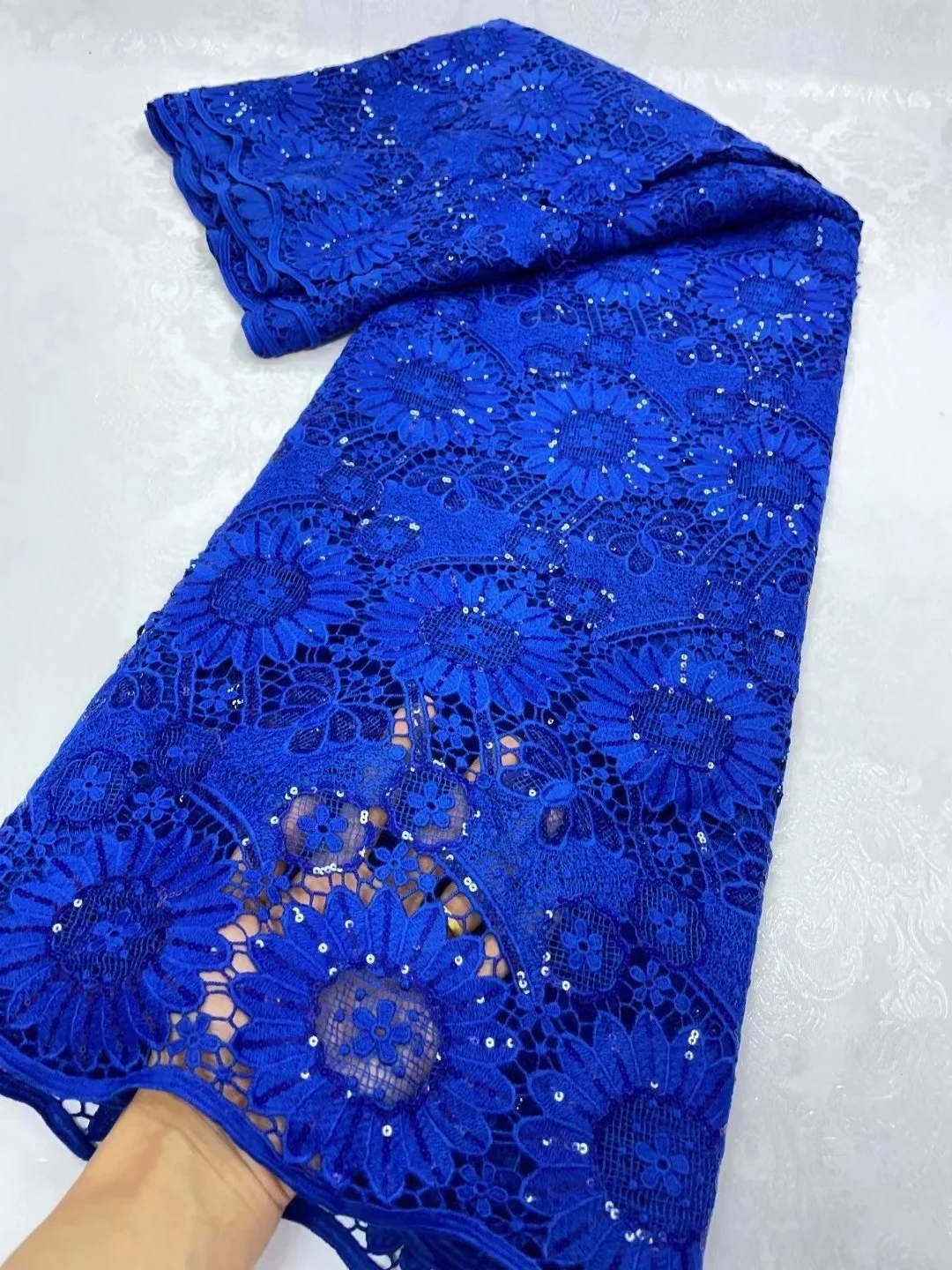 Multicolor African Guipure Cord Lace Fabric With Sequins Embroidery High Quality Nigerian Lace Fabric For Birdal Wedding Dress