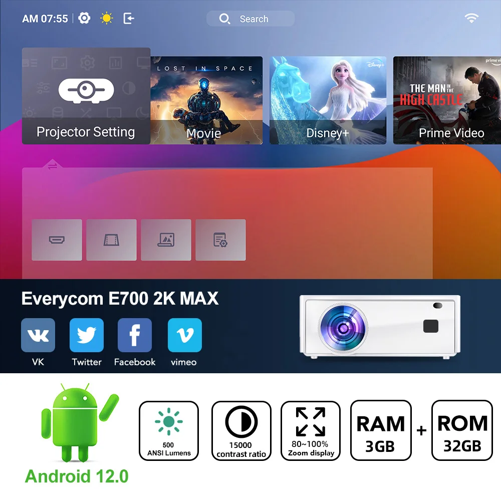 Everycom E700 2k Макс проектор цена 4k Smart HD Wi-Fi Android светодиодный для домашнего кинотеатра