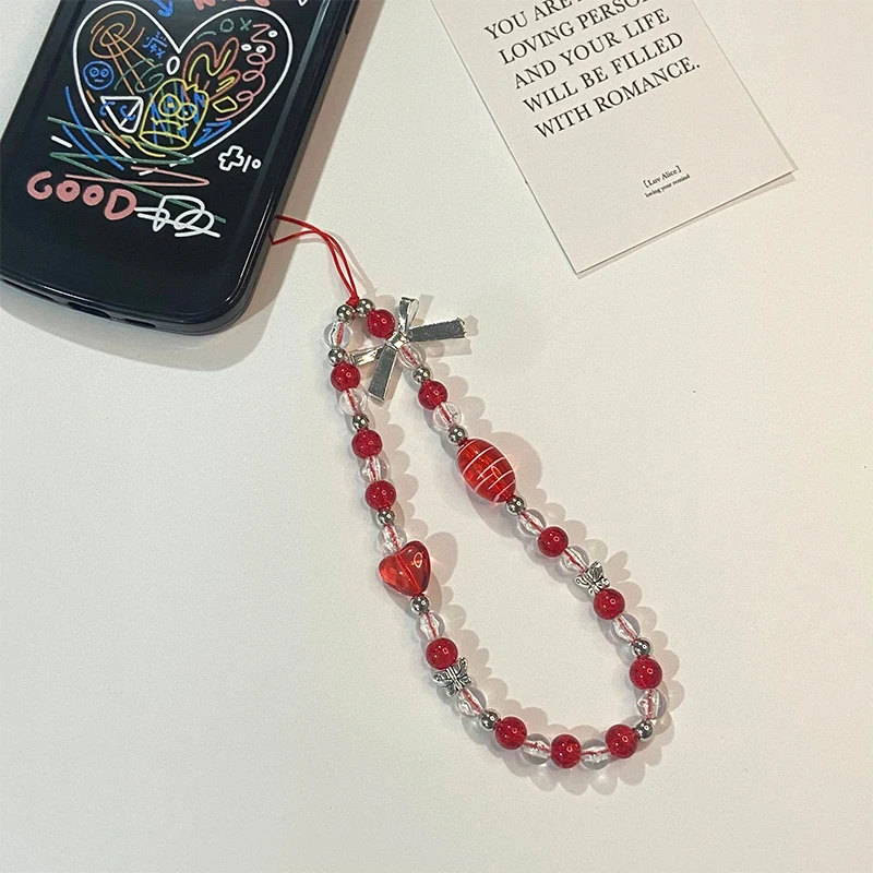 Red Heart Silver Bow Key Chain Ladies Fashion Cute Romantic Vintage Cool Keychain Charm Korea 90s Aesthetic Bag Phone Chain New