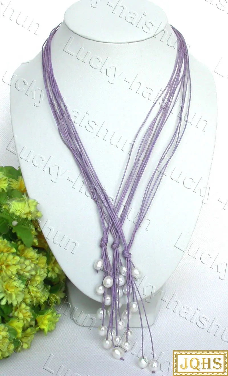 

Wholesale 3piece 21" Baroque White Freshwater Pearls Purple Rope Necklace C601 Jewelry Free Shipping Items