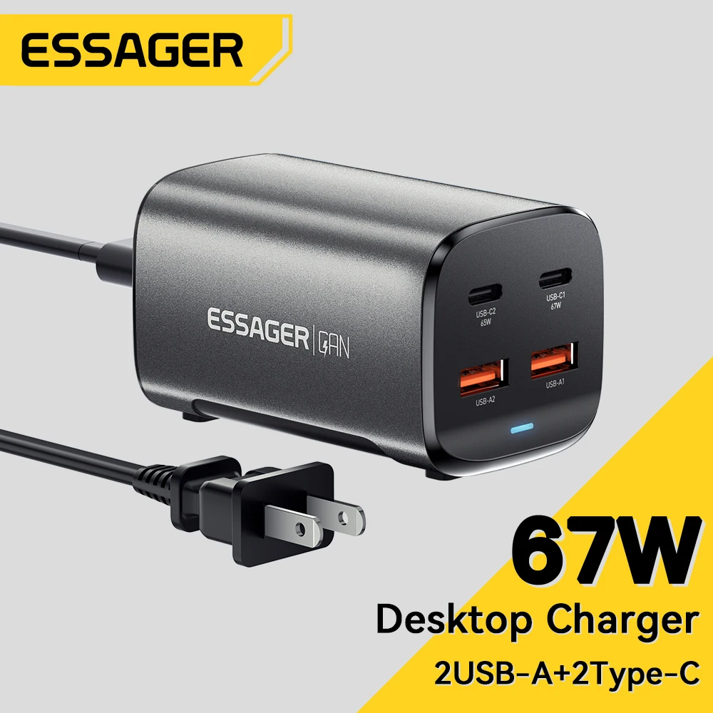 

Essager 67W GaN USB C Charger Quick Charge 4.0 QC 3.0 PD USB-C Type C Desktop Fast Charger For MacBook Samsung iPhone 15 Laptop