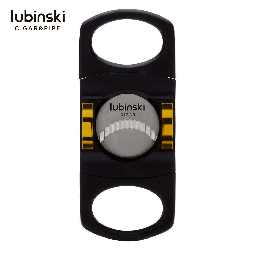 

LUBINSKI Metal Cigar Cutter Golden Pocket Cigar Guillotine With Holder Stand Gift Box