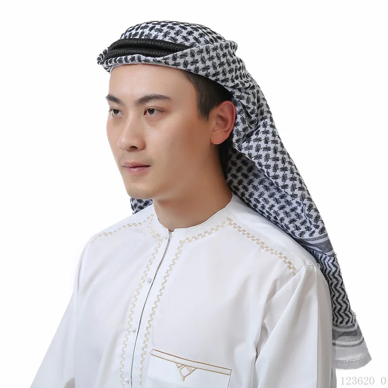 2PC Sets Islamic Foulard Print Scarf Men Arab Headwear Hijab Scarf Turban Arabic Headcover For Clothing Prayer Turbante New