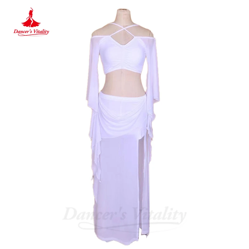 

Тренировочный костюм для танца живота, летний сетчатый топ с длинными рукавами + юбка, 2 предмета, Одежда для танцев живота для взрослых и детей