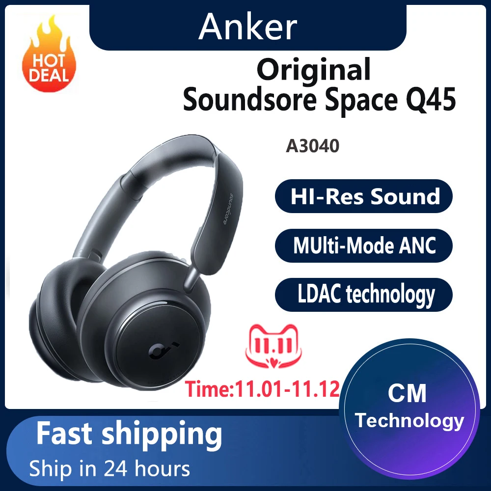 

Anker by soundcore Space Q45 ANC Headphone Bluetooth 5.3 Wireless Earphone Hi-Res Sound LDAC Earbuds educe Noise by Up to 98%