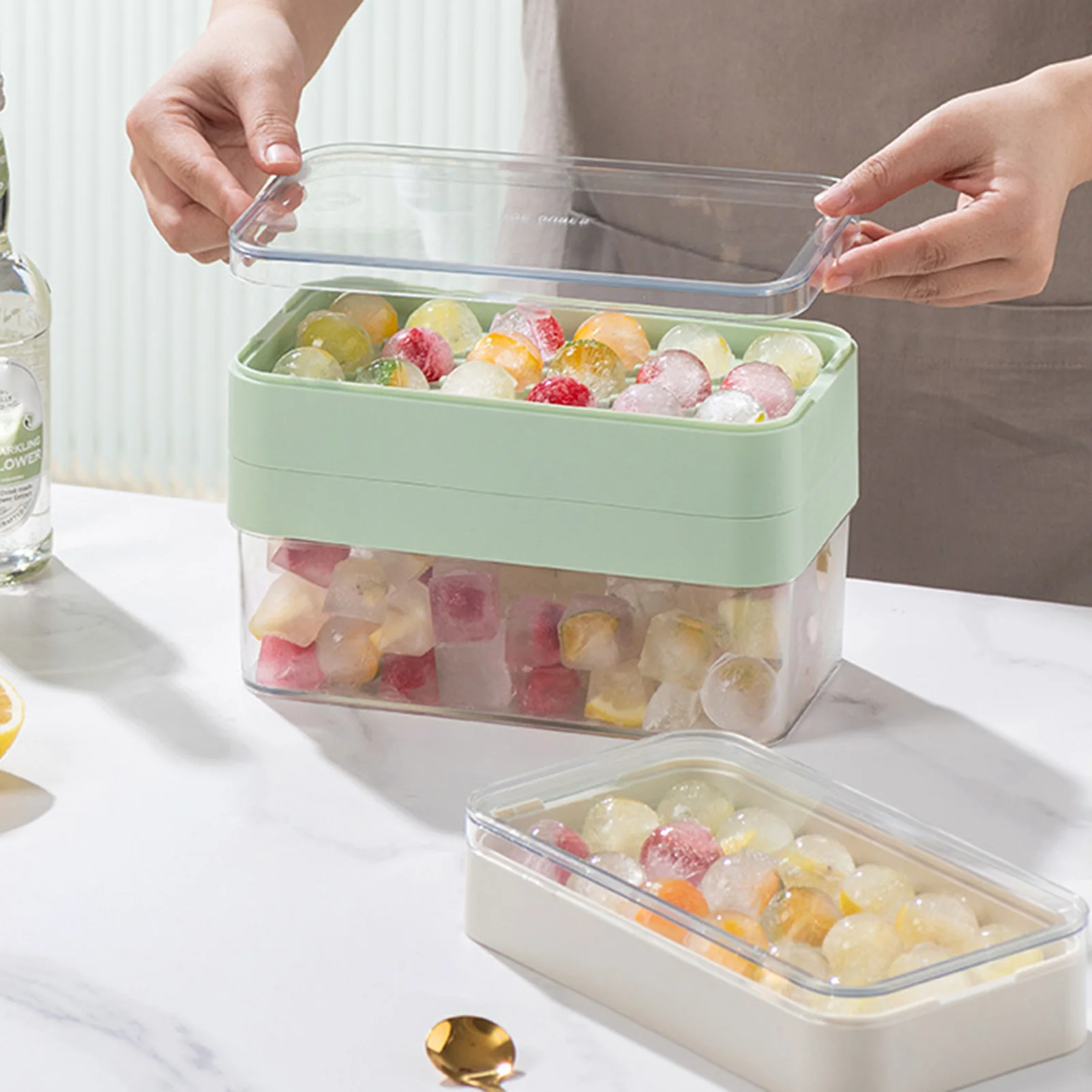 

Ice Bin For Freezer Ice Cube Bin Silicone Ice Cube Mold Tray With Cover Ice Box Holder Comes With Scoop For Cocktail Whiskey Bab