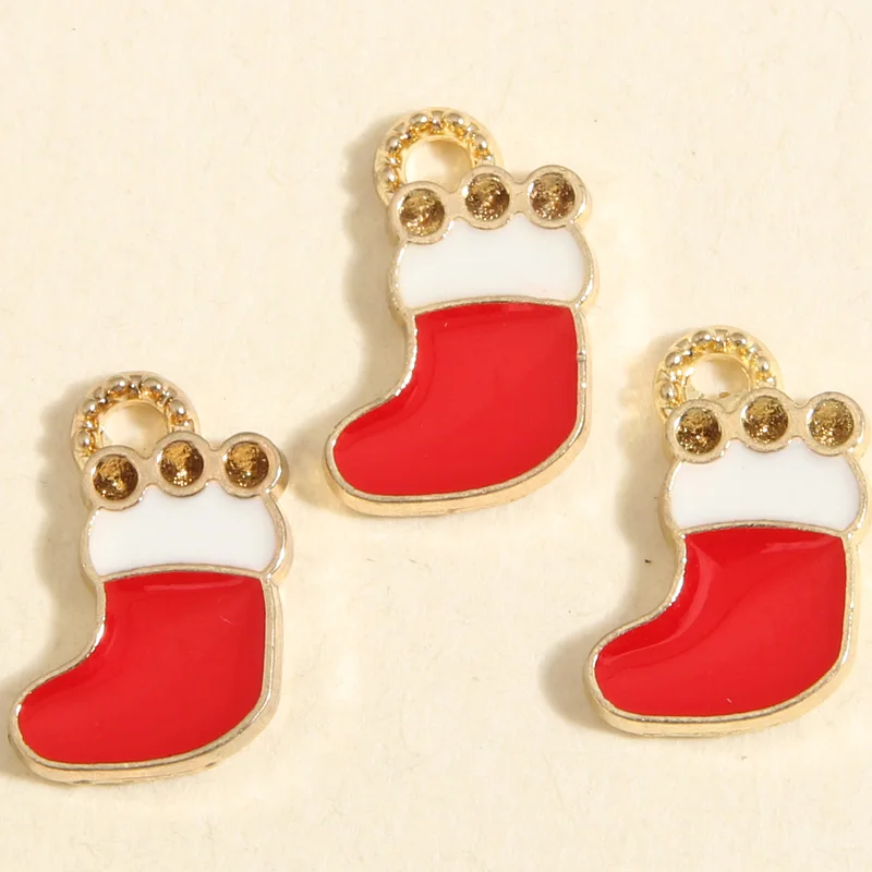 10pcs Gold Color 14x9mm Small Cute Christmas Sock Charms Enamel Pendant Fit DIY Earrings Jewelry Making Handcrafted Accessories