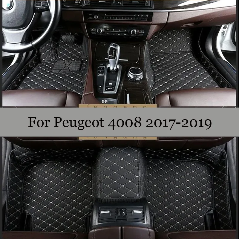 

Автомобильные коврики для Peugeot 4008 2019 2018 2017, автомобильные коврики из искусственной кожи, водонепроницаемые аксессуары для интерьера под заказ, накладки на ножки