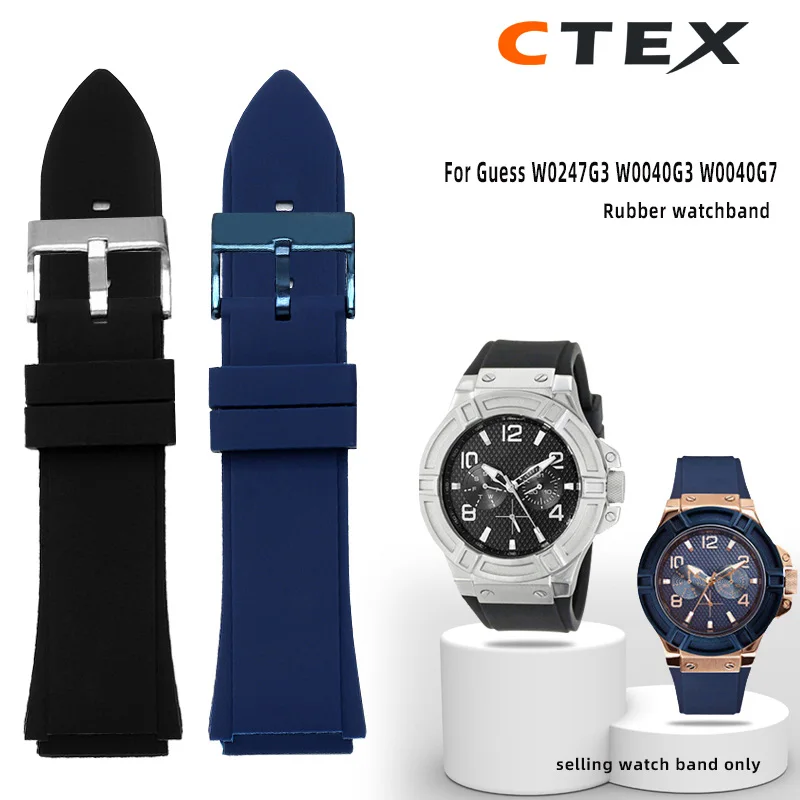 For GUESS Watch Band W0247G3 W0040G3 W0040G7 Series 22mm black blue Silicone Strap Sport Waterproof Rubber Wrist Bracelet