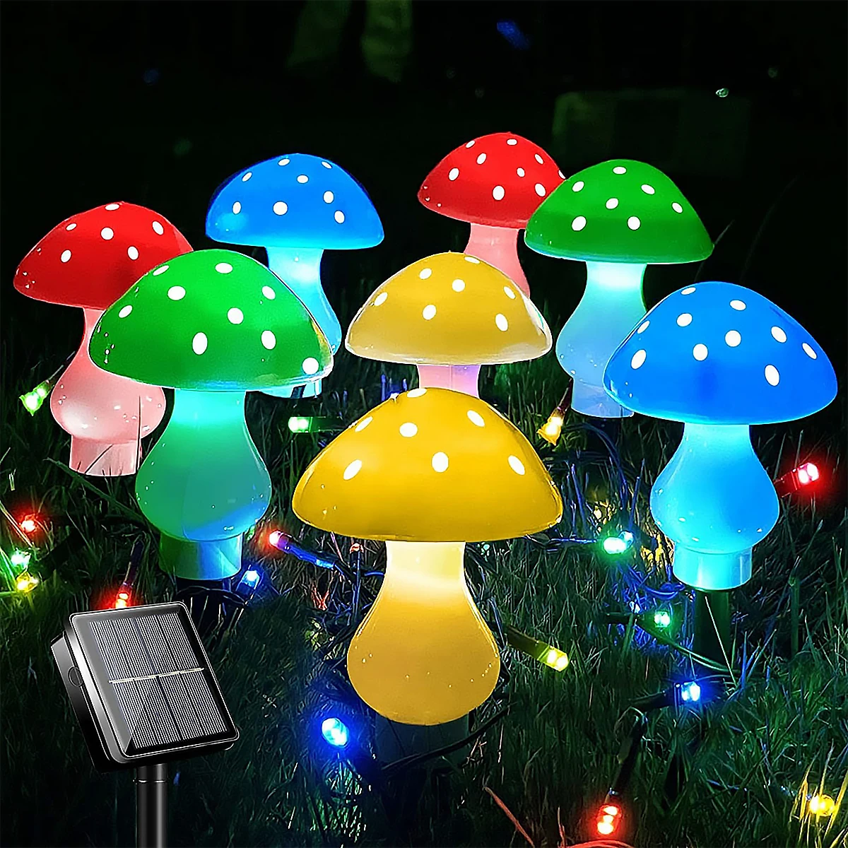 

8Pcs LED Solar Mushroom Lights Kit Outdoor Solar Garden Lamp with 8 Lighting Modes IP65 Waterproof Solar Powered Decorative Lamp
