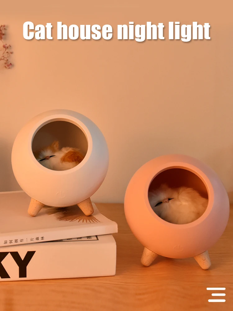 

Cute Cat Night Light for Kids Bedside Lamp Rechargeable Desk Light Lovely Cat in House Table Lamp Nightlight for Bedroom Decor
