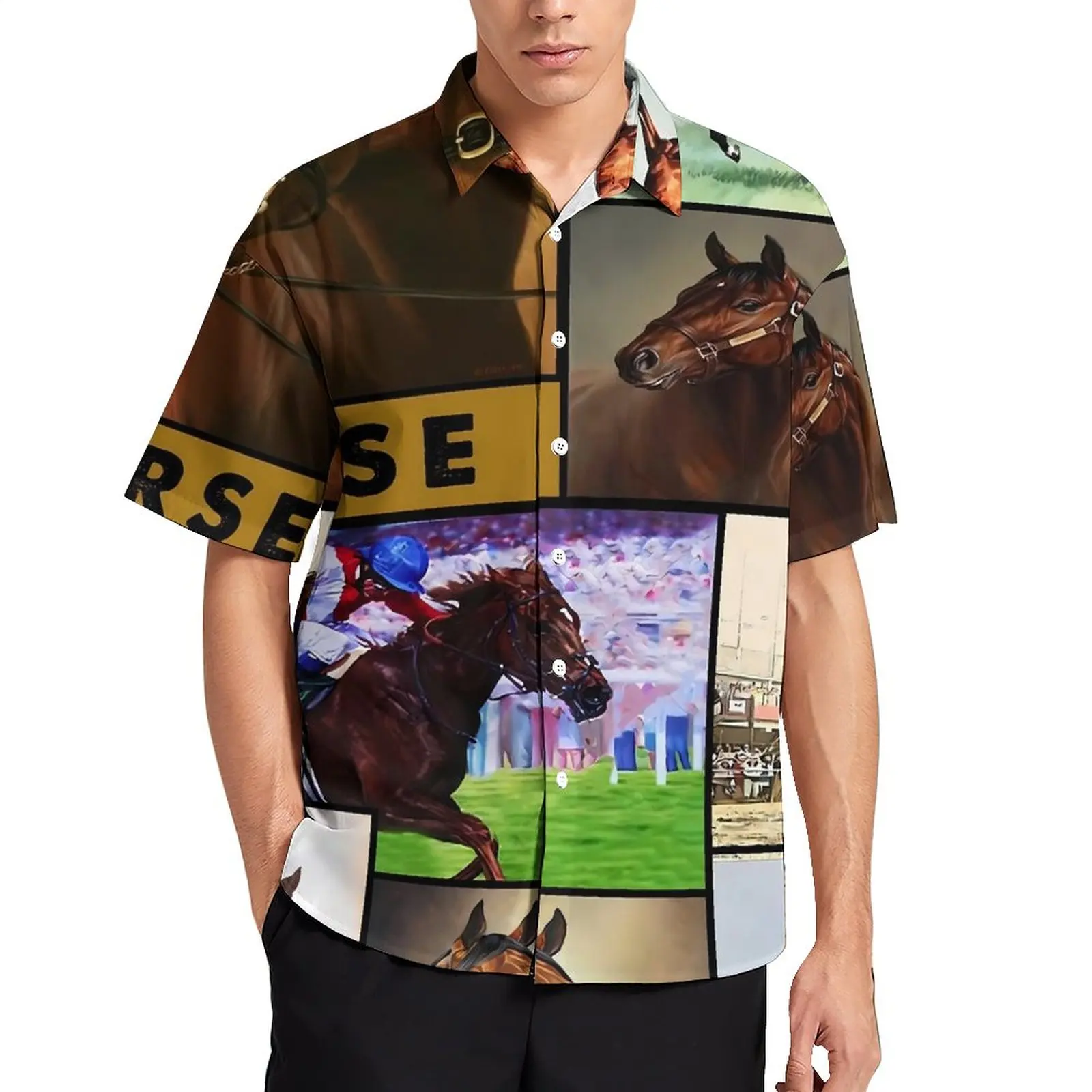 

Horse Racing Casual Shirts Animal Print Vacation Shirt Hawaii Y2K Blouses Male Graphic Plus Size 3XL 4XL