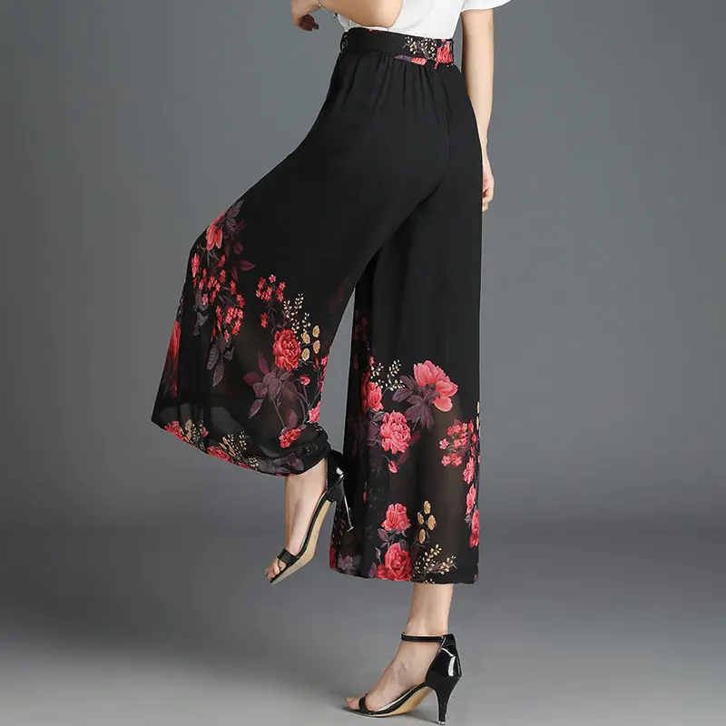 

Брюки женские шифоновые с завышенной талией, Тонкие штаны с принтом и широкими штанинами, свободные пляжные до щиколотки, 4XL, E75, на лето