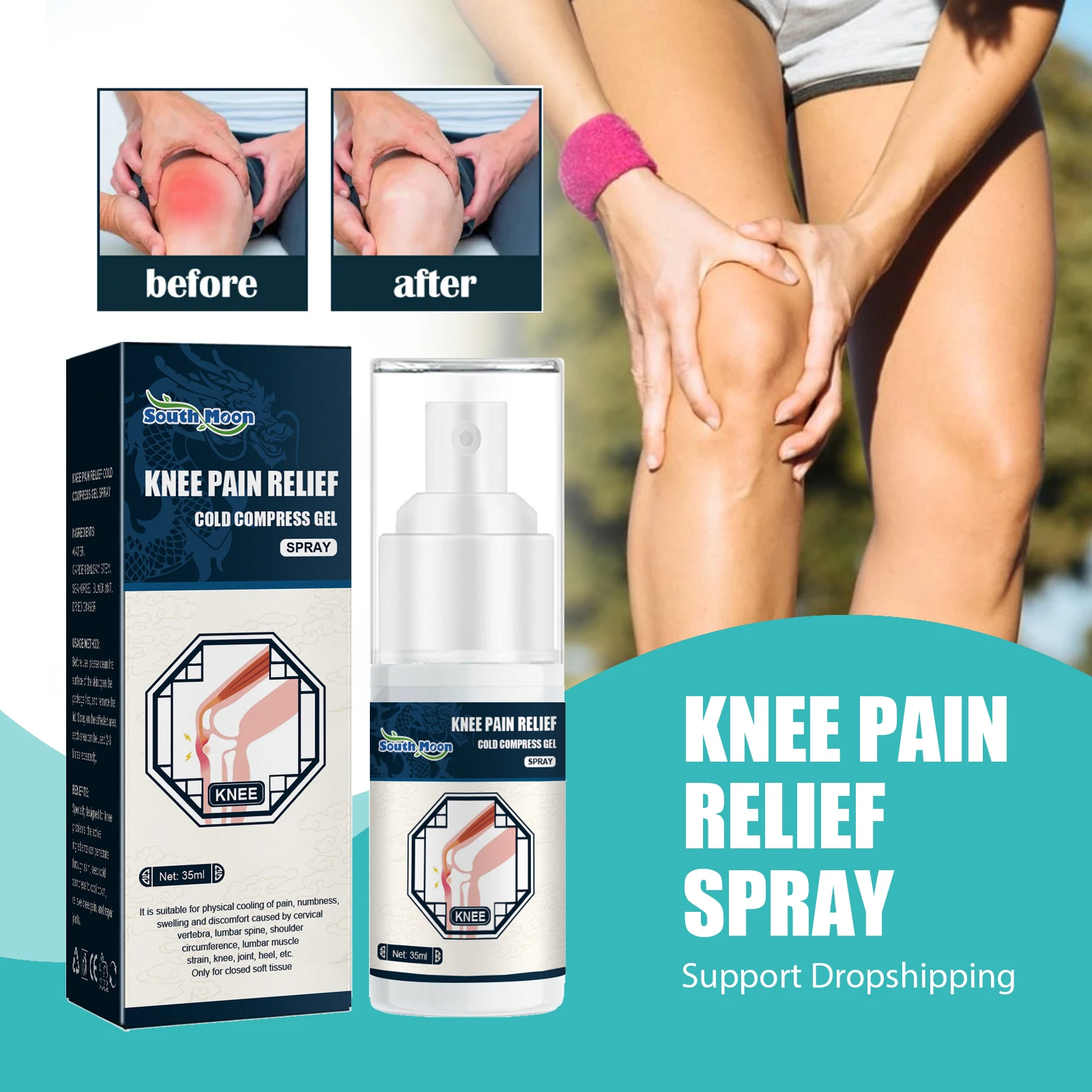 

South Moon Knee Joint Pain Relief Spray Cold Compress Lumber Spine Pain Muscle Ache Arthritis Treatment Spray Health Care 35ml