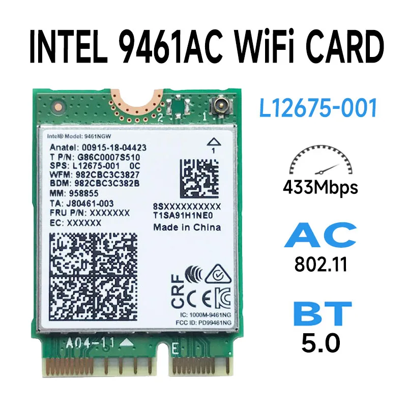 WIRCARD Двухдиапазонная беспроводная карта AC 9461 Intel 9461NGW 802.11ac NGFF Key E 2,4G/5G Wi-Fi Карта bluetooth 5,0