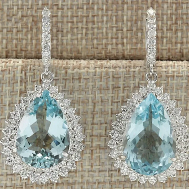 

Fashion Blue Water Drop Earrings Teardrop Crystal Drop Dangle Earrings with Clear Cubic Zirconia for Women Fashion Jewelry
