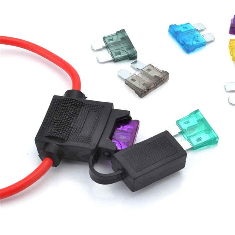 

Car Waterproof Fuse Box In-line Standard Blade Type In Line Fuse Holder Power Socket 5A 10A 15A 20A 25A 30A Fuses