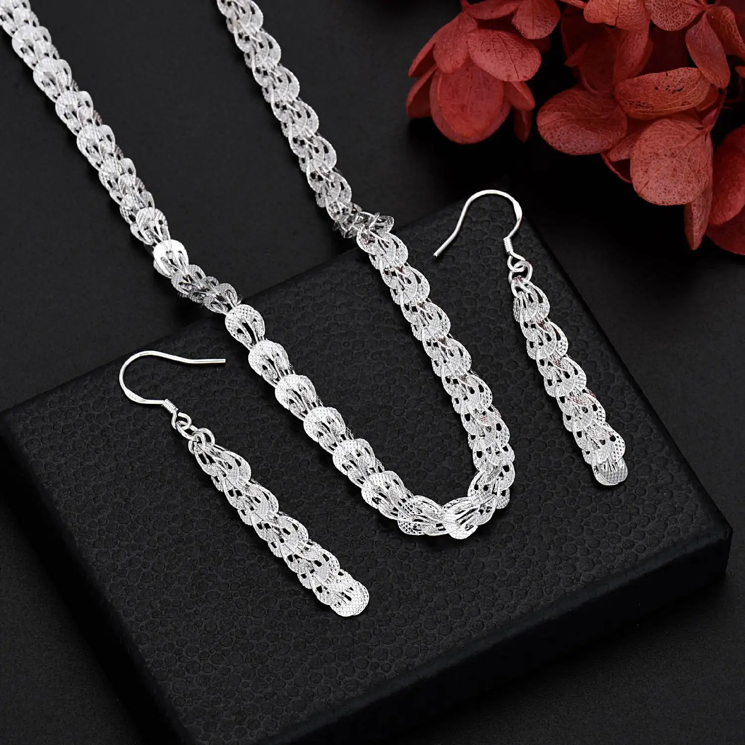 

Hot y2k 925 Stamped silver exquisite Necklace and Earring Jewelry Set for Women Fashion Party Wedding Accessories Holiday Gifts