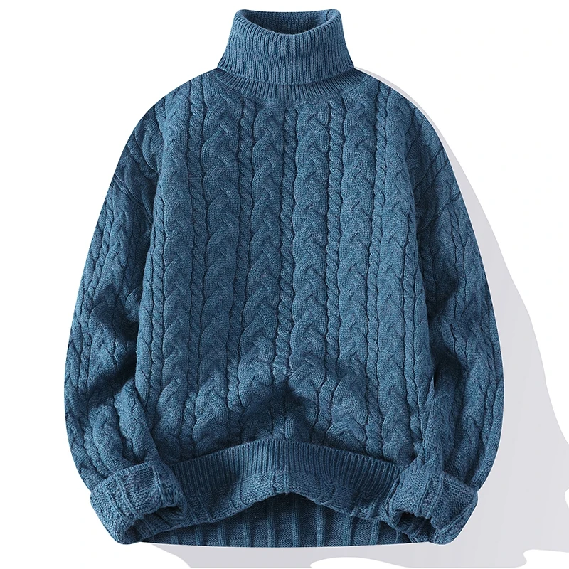 High Neck Men Turtleneck Pullover Sweater Knitted Men Fashion Clothing Solid Color Warm Jumper Top Homme