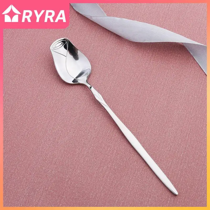 

Colorful Colors Coffee Spoon Creative Light Luxury New Rose Flower Spoon Durable Dessert Spoon Retro Mixing Spoon