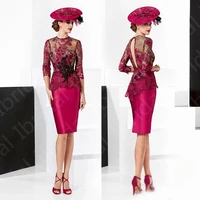 latest classic fuchsia mother of the bride dresses lace knee length wedding party dresses short mother dresses appliqued on sale